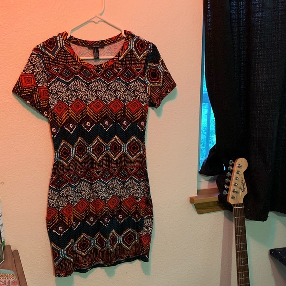 Forever 21 Tribal Bodycon Mini Multi Color Dress - Picture 1 of 2